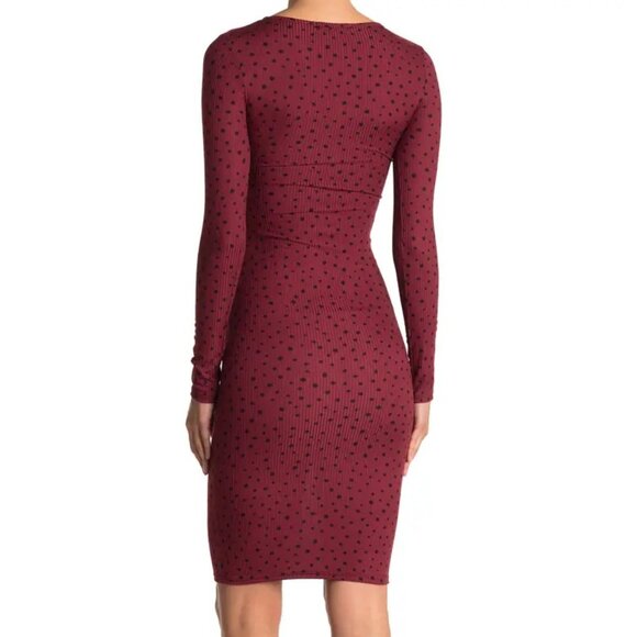 Velvet Torch Women's Burgundy Dot Keyhole Rib Knit Midi Dress SZ XL - Picture 5 of 8